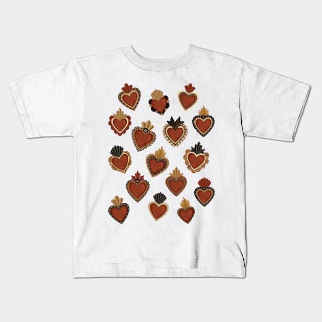 Vintage Mexican Sacred Hearts by Akbaly Kids T-Shirt by Akbaly